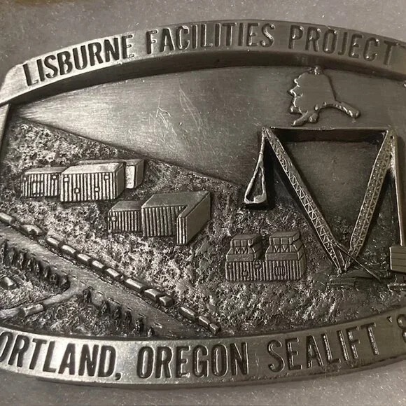 Vintage 1986 Metal Belt Buckle, Lisburne Facilities Project, Sealift, Portland